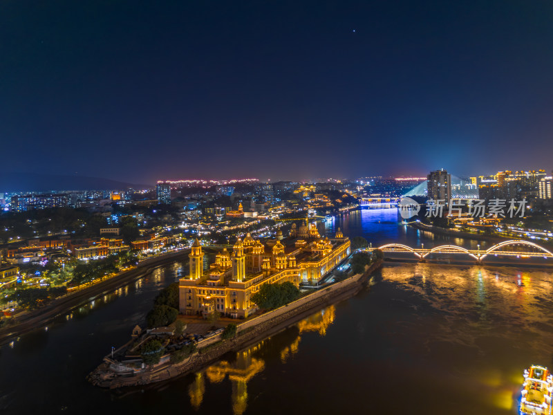 航拍福州中洲岛夜景