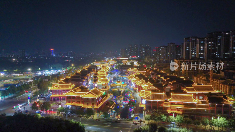 四川眉山东坡印象水街夜景航拍