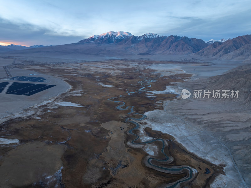 新疆喀什塔县帕米尔高原塔合曼湿地河道航拍