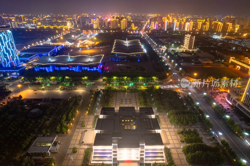 河北沧州城市夜景灯光航拍图