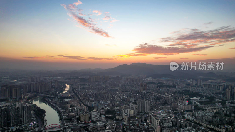 广东江门日落晚霞夜幕降临航拍