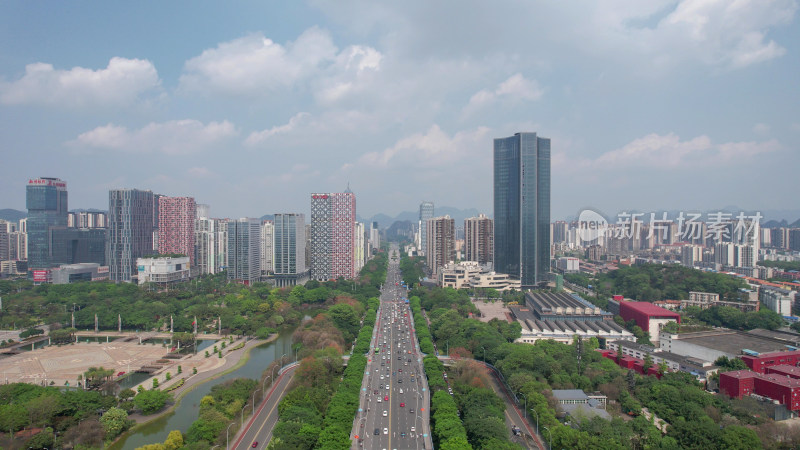 航拍广西柳州城市交通大道地标高楼