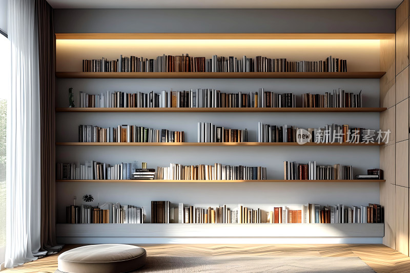 室内书架背景全景教育