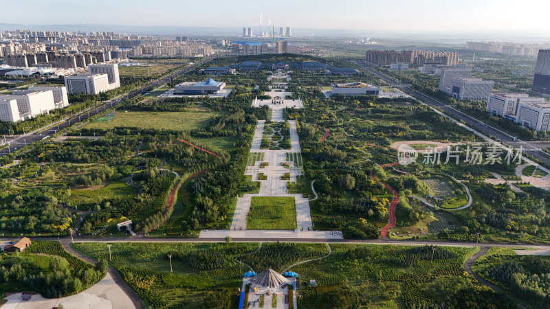 城市早晨日出航拍大气鸟瞰全景图效果图