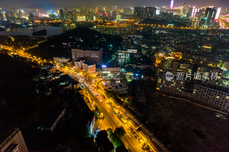 湖南长沙湘江两岸夜景灯光航拍摄影