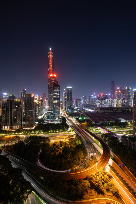 深圳福田CBD大湾区平安大厦夜景蓝调