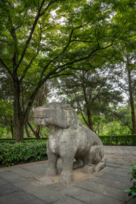 南京钟山明孝陵景区石像路夏季獬豸