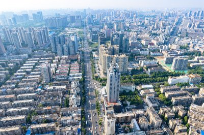 湖北襄阳城市建设高楼建筑航拍图
