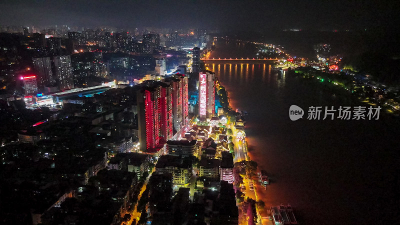 四川乐山上中顺商业街区夜景航拍图