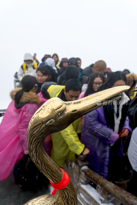 湖北武当山景区金顶游客仙鹤祈福