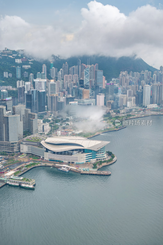 香港维多利亚港CBD中环夜景日出高空航拍