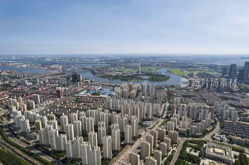 天津滨海新区于家堡海河风景城市风光航拍