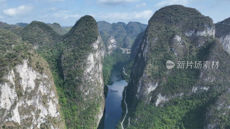 航拍广西河池小三峡景区自然风光峡谷