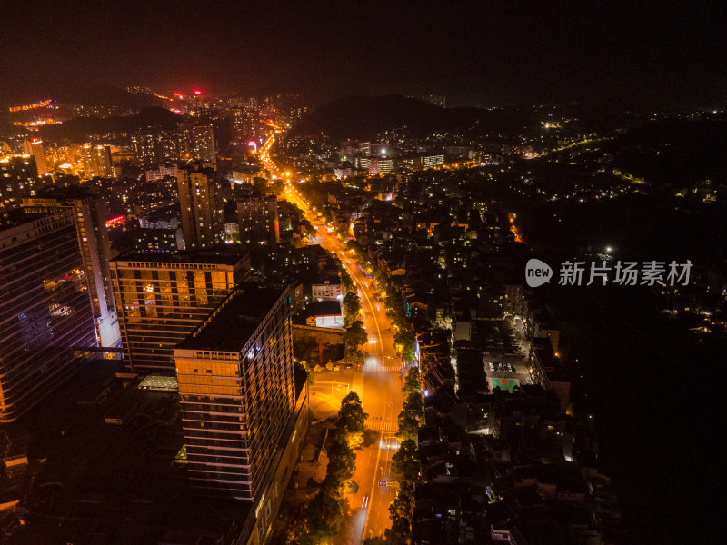 航拍湖南湘西吉首城市夜景