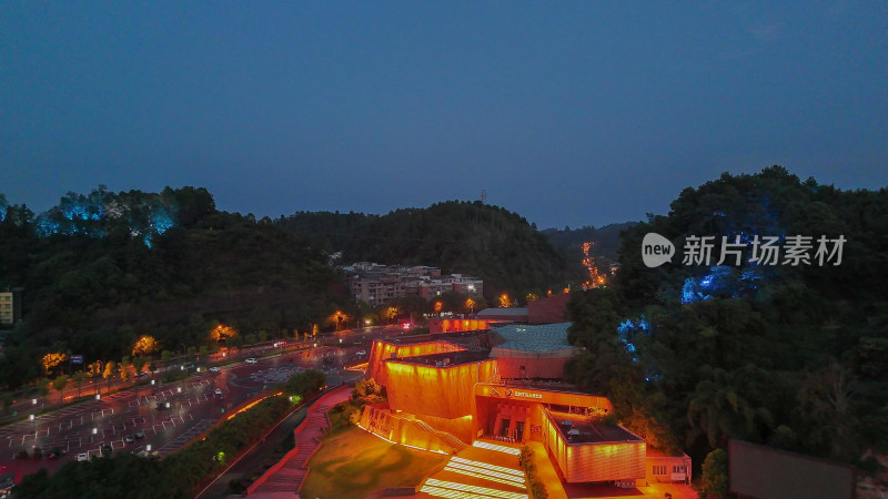 航拍四川乐山市博物馆夜景