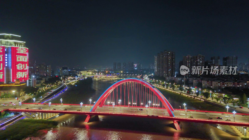 四川德阳夜景德阳彩虹桥夜景航拍