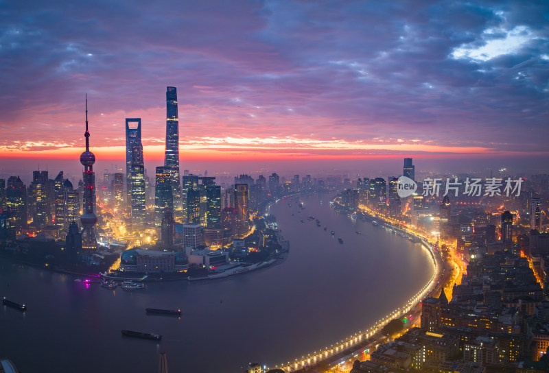 上海城市夜景陆家嘴浦西全景