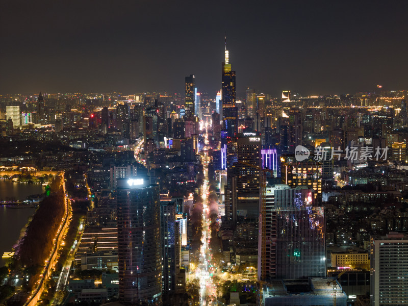 南京城市夜景风光航拍