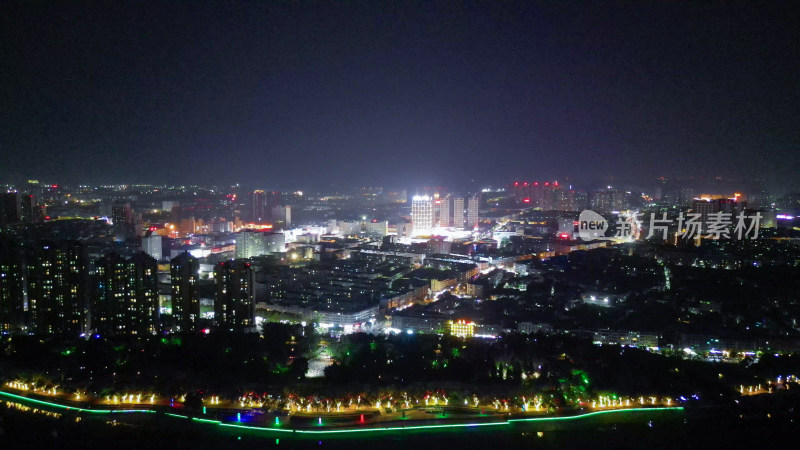 航拍河南漯河城市夜景