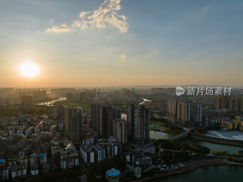 日落 航拍湖南衡阳石鼓区湘江两岸城市建筑