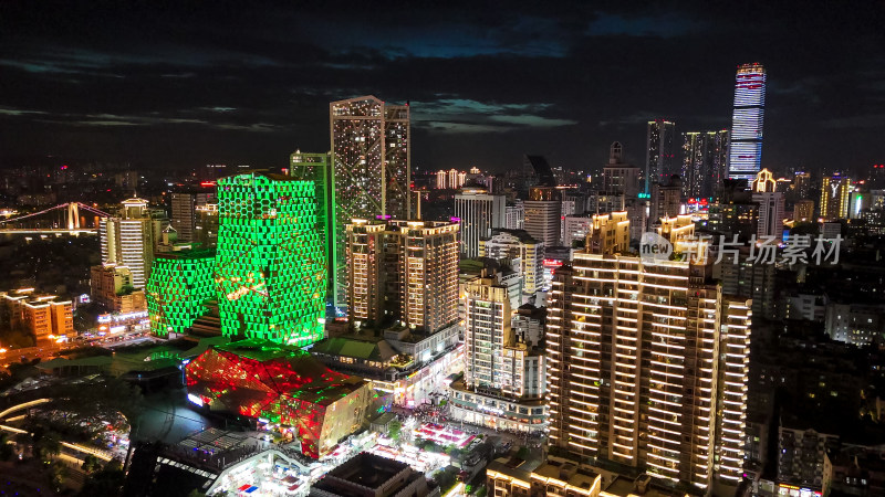 柳州城市夜幕降临夜景灯光航拍图