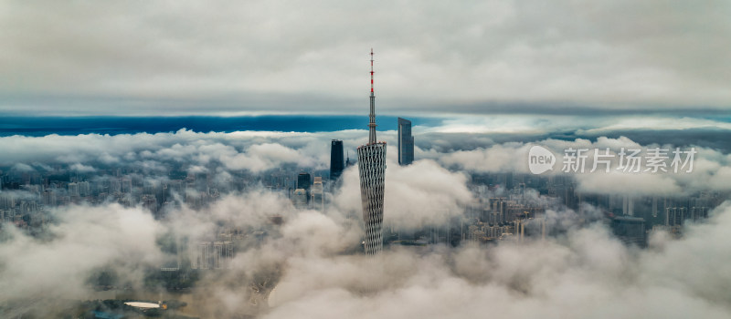 羊城广州塔雨后平流雾天空之城航拍高清照片