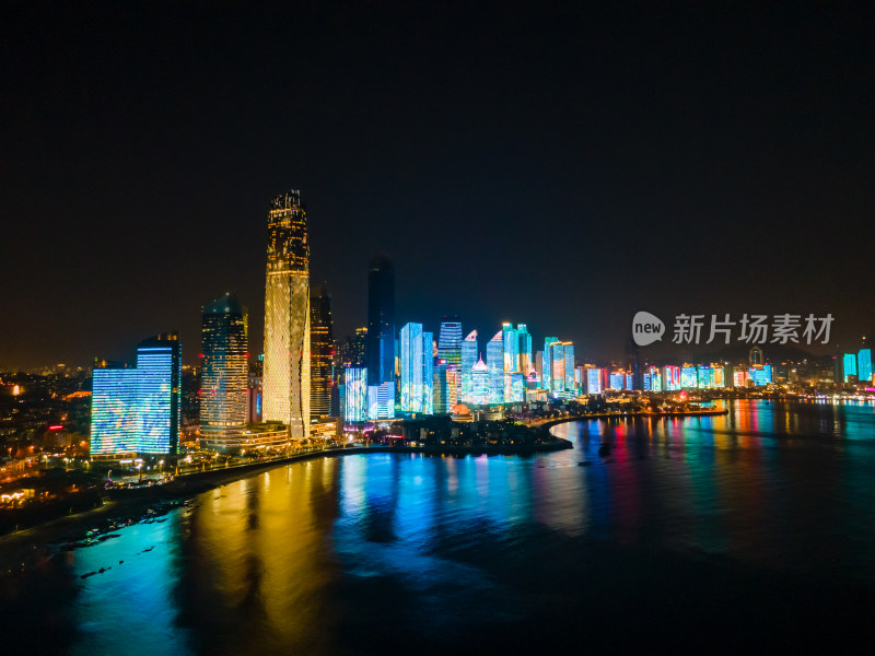 青岛第三海水浴场城市夜景灯光秀风光