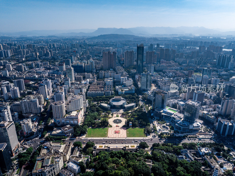 福建福州鼓楼区五一广场福建大剧院航拍