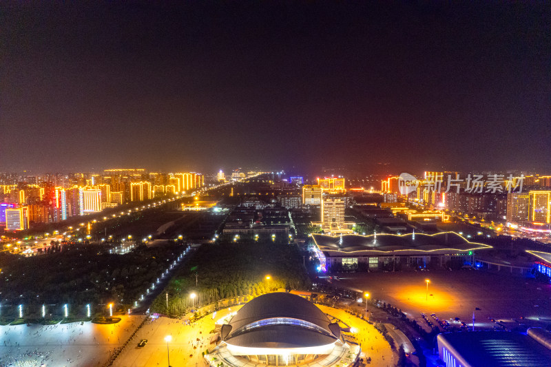 河北沧州城市夜景航拍