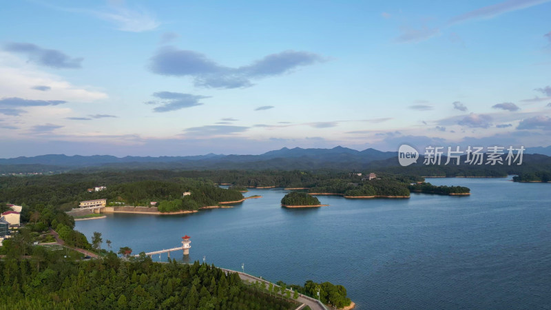 航拍湖北随州琵琶湖风景区