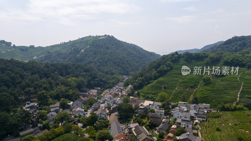 航拍杭州龙井村 西湖龙井茶园