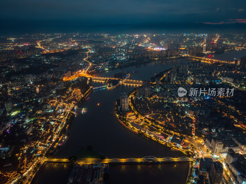 福建福州闽江航拍城市夜景流光溢彩璀璨夜色