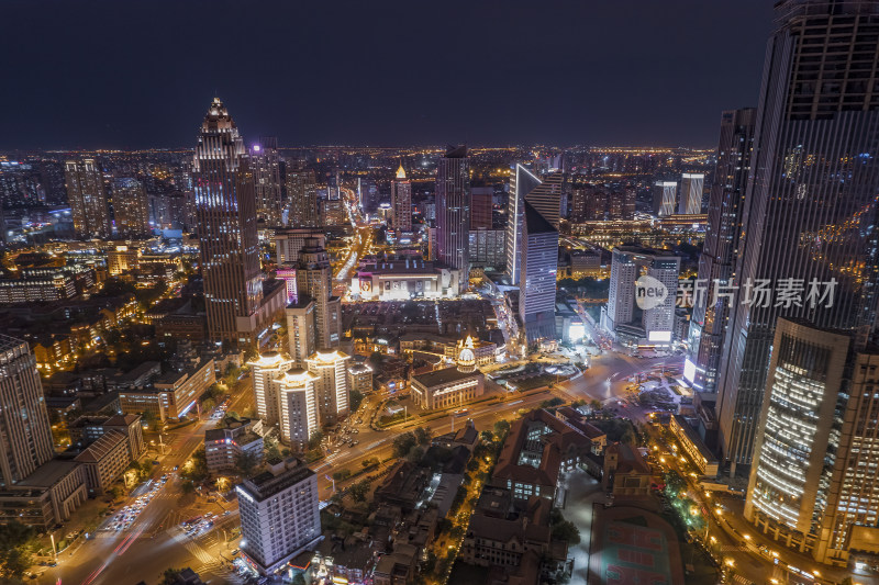 天津五大道文化旅游景区城市建筑夜景航拍