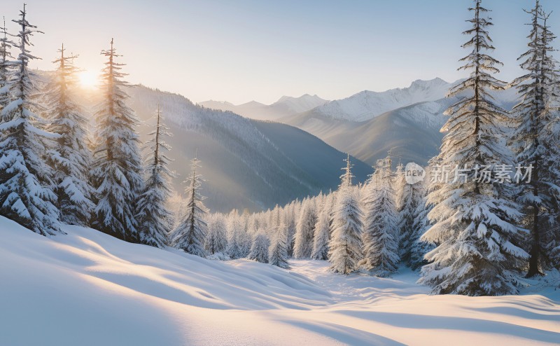 冬季森林白雪覆盖风景