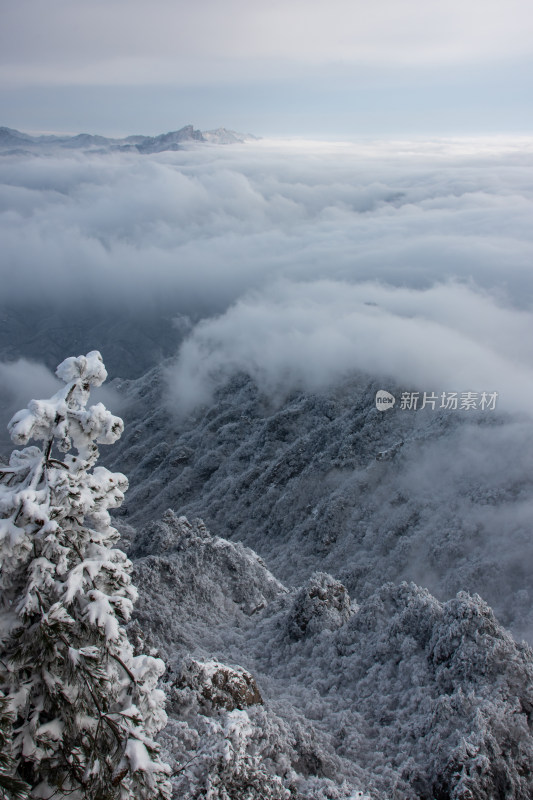 寒冷冬天洛阳老君山雪后美景航拍