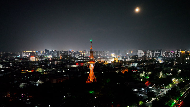 河源夜景航拍河源市夜晚城市建筑风光延时