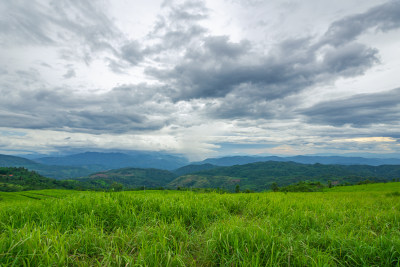 云雾缭绕的山峦田野