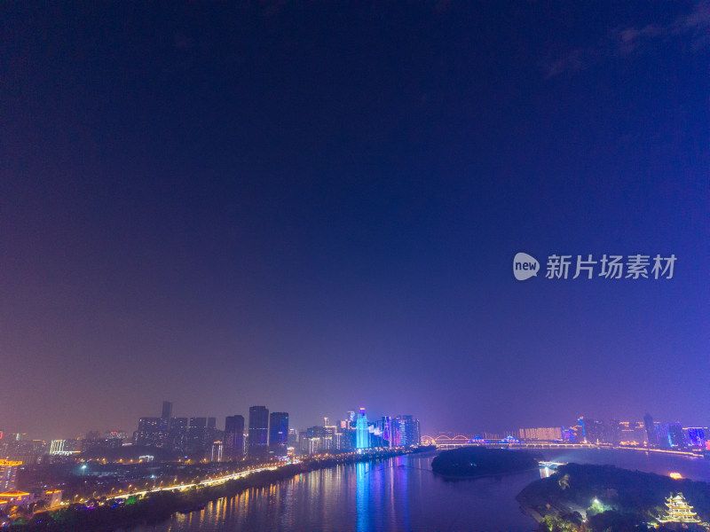 湖南长沙夜景长沙灯光秀航拍