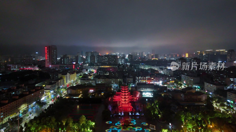 甘肃张掖中心广场张掖木塔寺夜景航拍摄影图