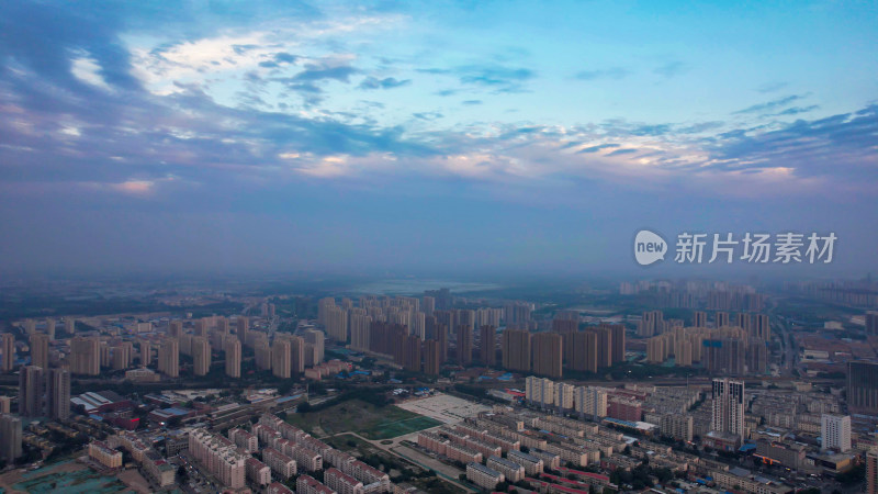 山东济宁城市日落晚霞夕阳航拍