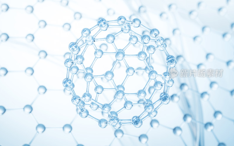 透明球形分子材料结构3D渲染