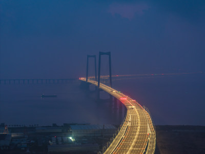 深中通道蓝调夜景航拍