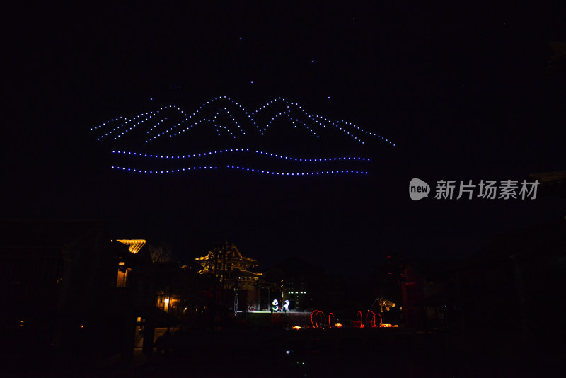 济南明水古城古建筑夜景无人机灯光秀泉秀