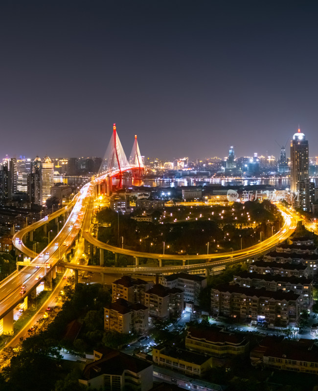 航拍上海杨浦大桥夜景