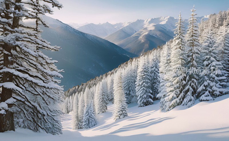 冬季森林白雪覆盖风景