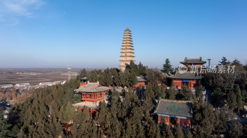 山西国宝文物普救寺莺莺塔航拍