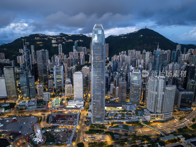 香港维多利亚港CBD中环夜景日出高空航拍