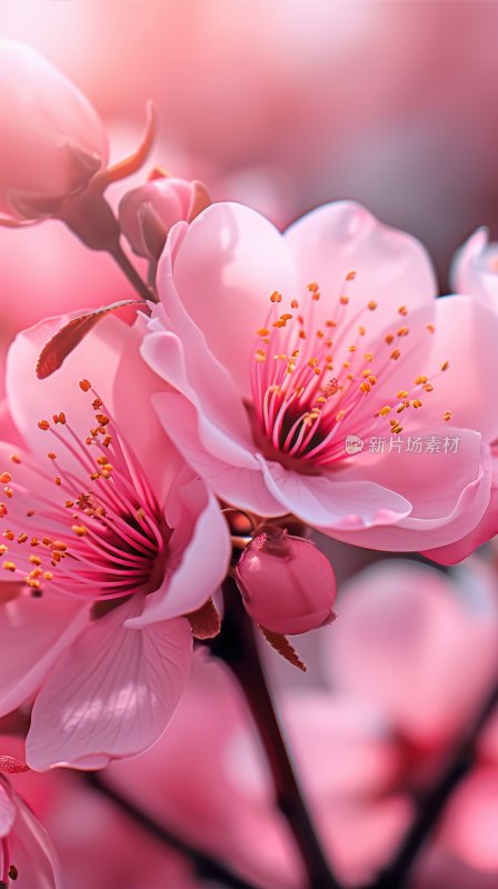 春日桃花盛开浪漫花朵清新花海背景