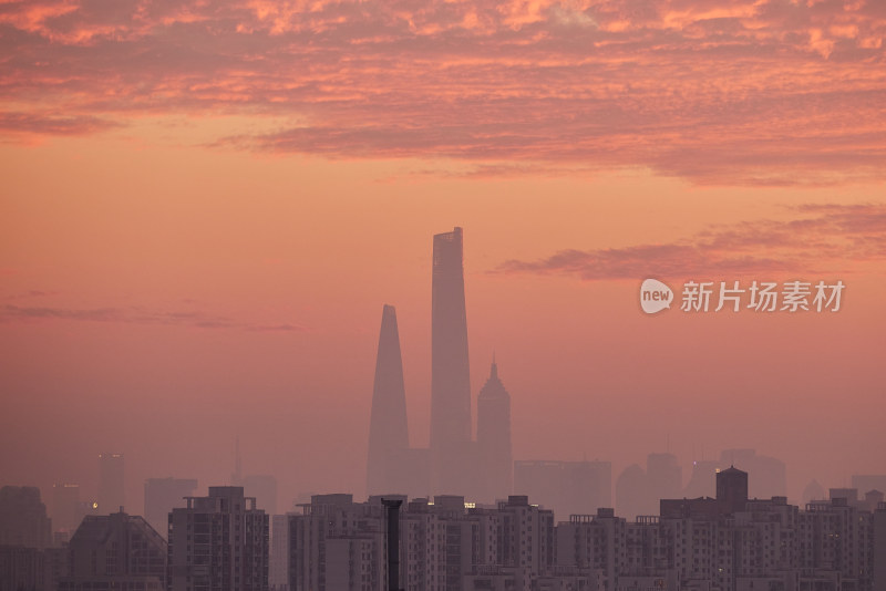 上海火烧云上海天际线陆家嘴三大件黄昏夕阳