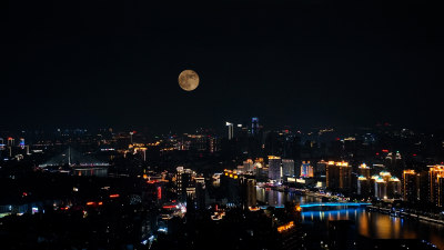 福州夜景照片航拍城市超级月亮福州中秋月亮